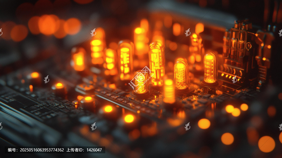 復(fù)古電路板上的發(fā)光燈泡