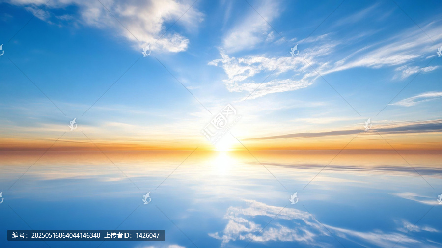 平靜水面上的壯麗日出倒影