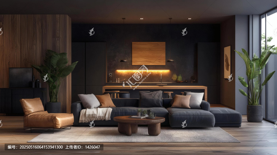 現(xiàn)代暗色系客廳室內(nèi)設(shè)計(jì)
