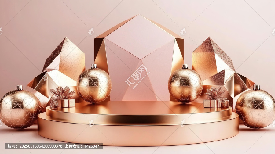 幾何形狀的玫瑰金圣誕展示臺