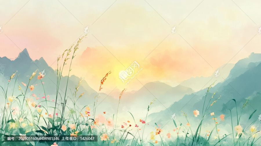 晨霧繚繞山間花海
