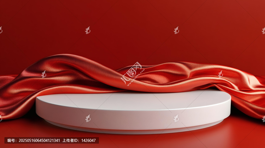 紅色絲綢褶皺展示臺