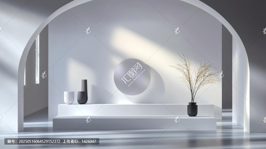 現(xiàn)代極簡(jiǎn)室內(nèi)設(shè)計(jì)場(chǎng)景擺件與綠植