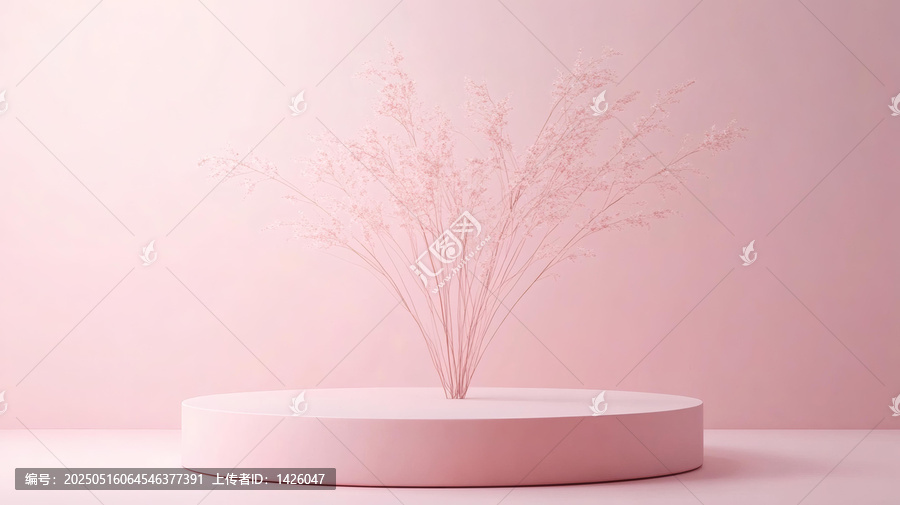 粉紅色極簡(jiǎn)展示臺(tái)與干花