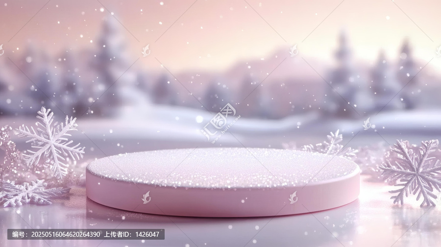粉紅色冬季展示臺(tái)雪花