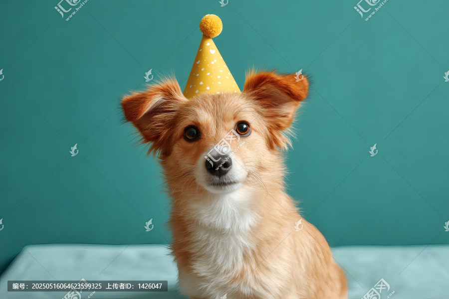 戴生日帽的可愛狗狗