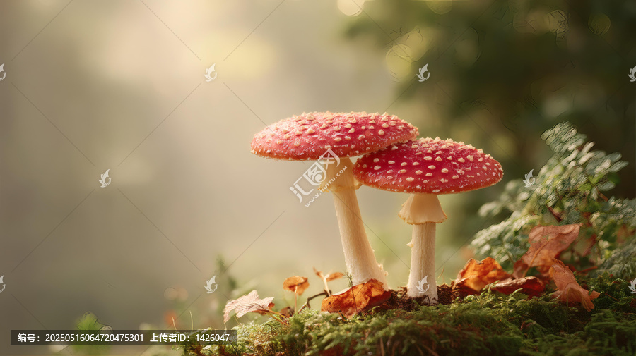 迷霧森林中的兩朵紅菇