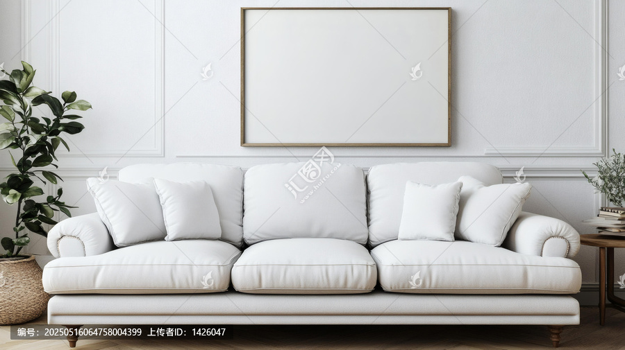 簡(jiǎn)約風(fēng)格白色沙發(fā)室內(nèi)場(chǎng)景圖