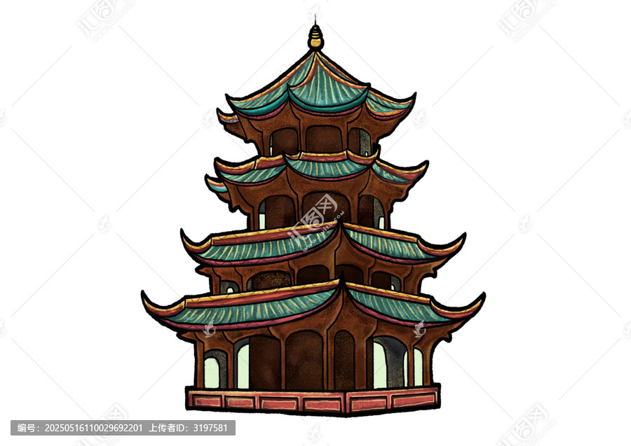 古風(fēng)多層中式塔樓插畫