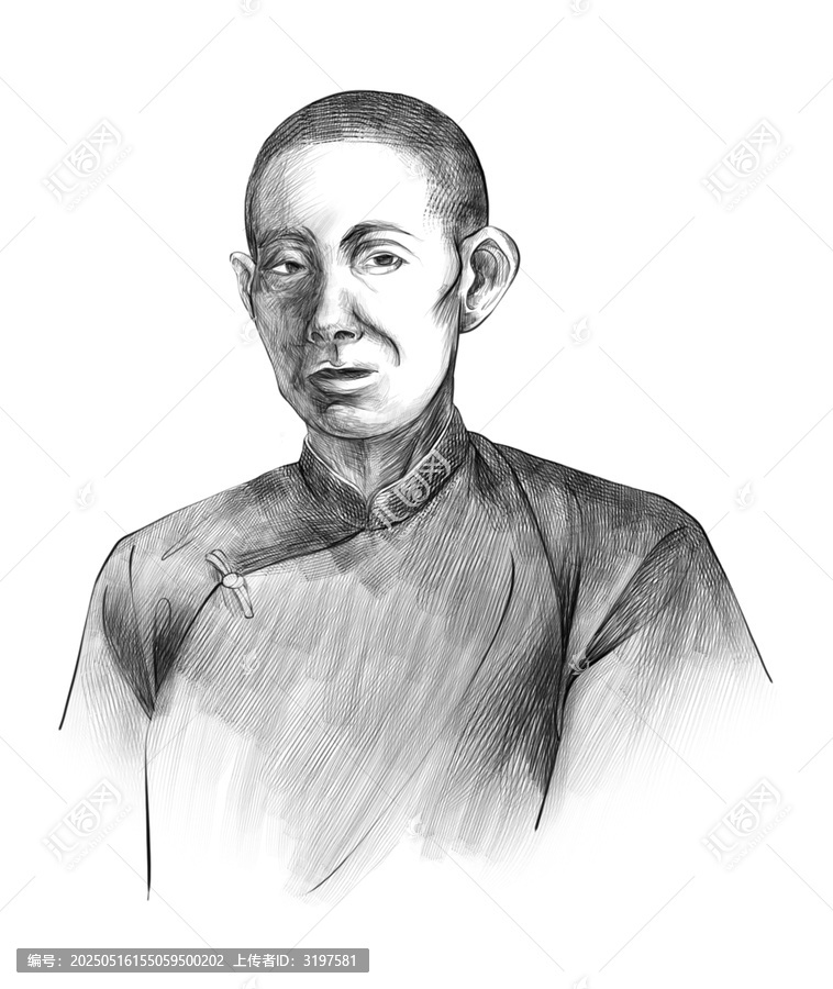 中式服裝人物素描畫像