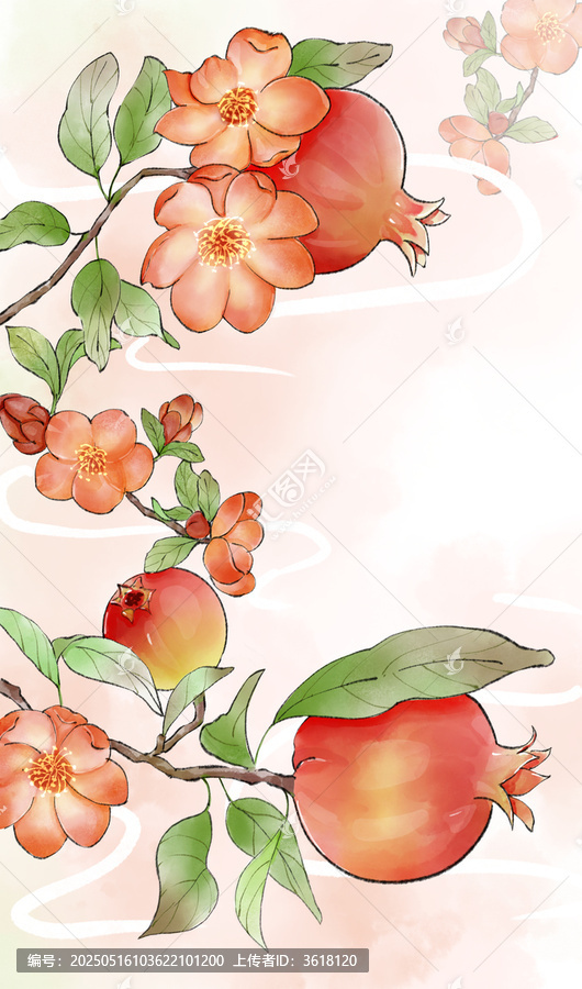 石榴花古風(fēng)背景圖