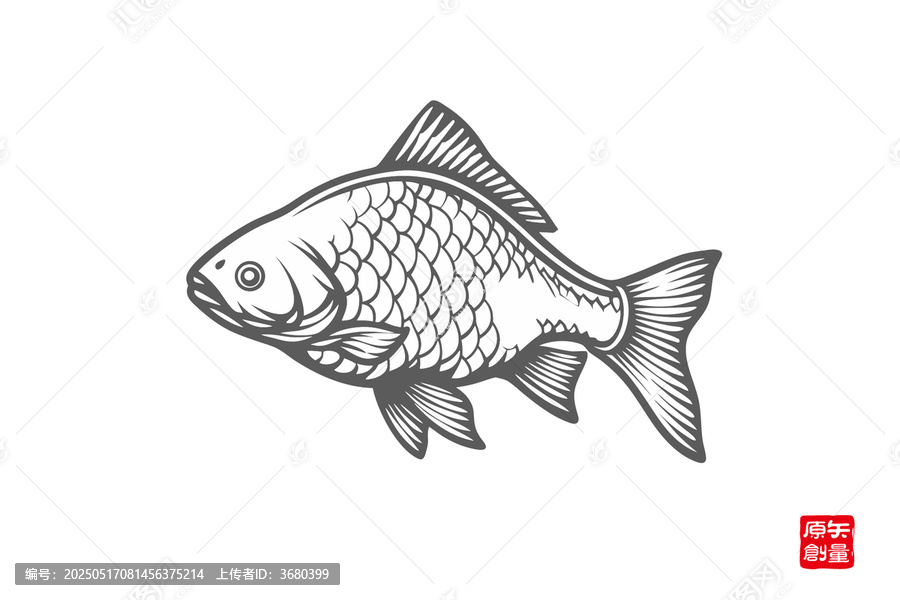 簡(jiǎn)約手繪風(fēng)格的鯽魚圖案