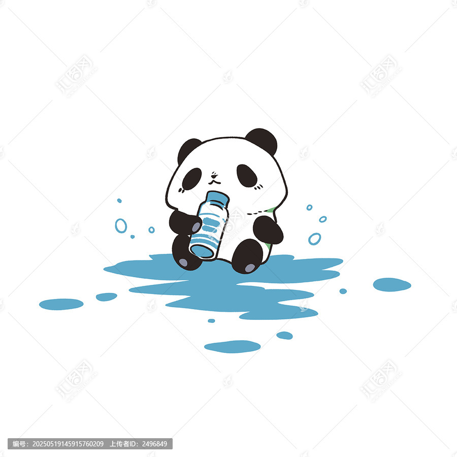 可愛熊貓坐著喝水小插畫