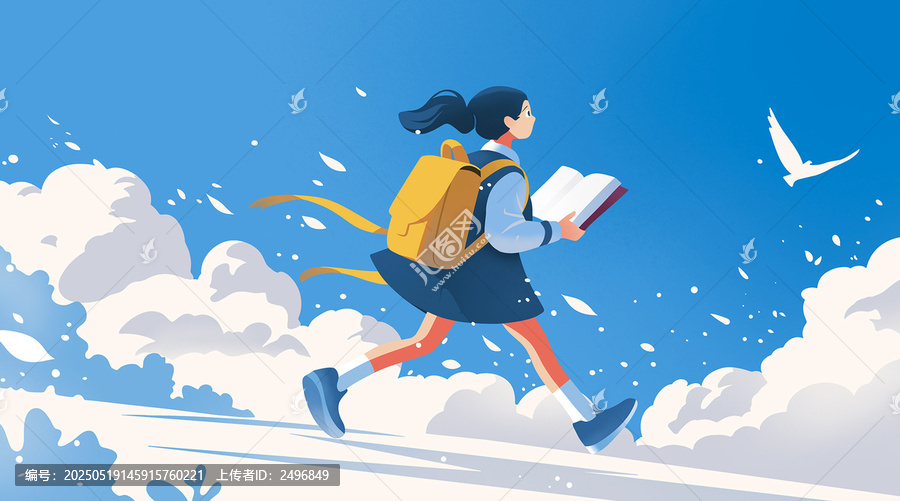 背著書包奔跑的上學(xué)女孩