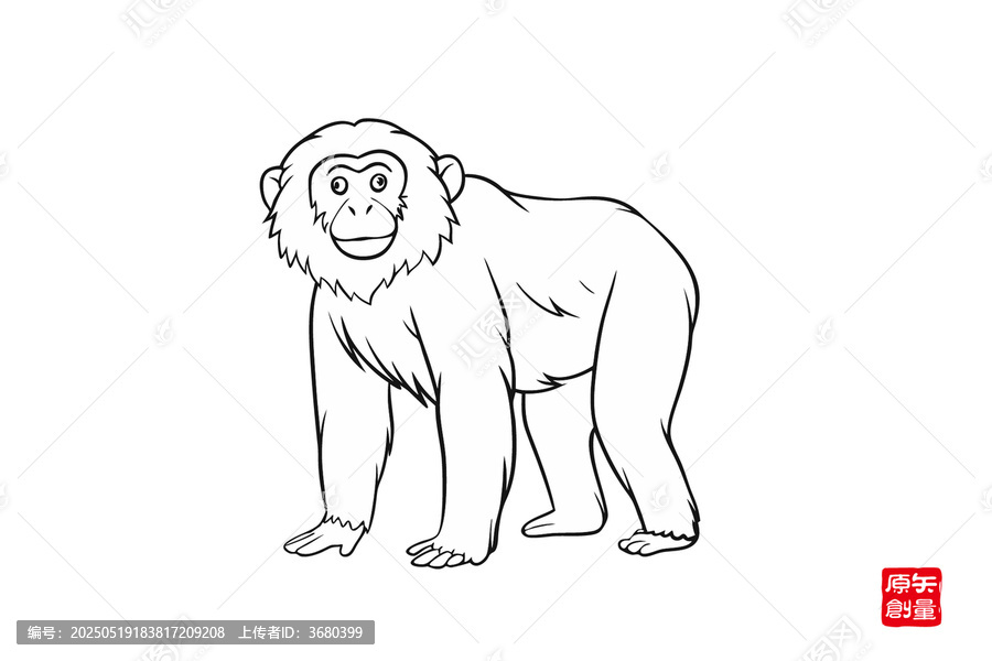 簡筆站立猴子圖案素材