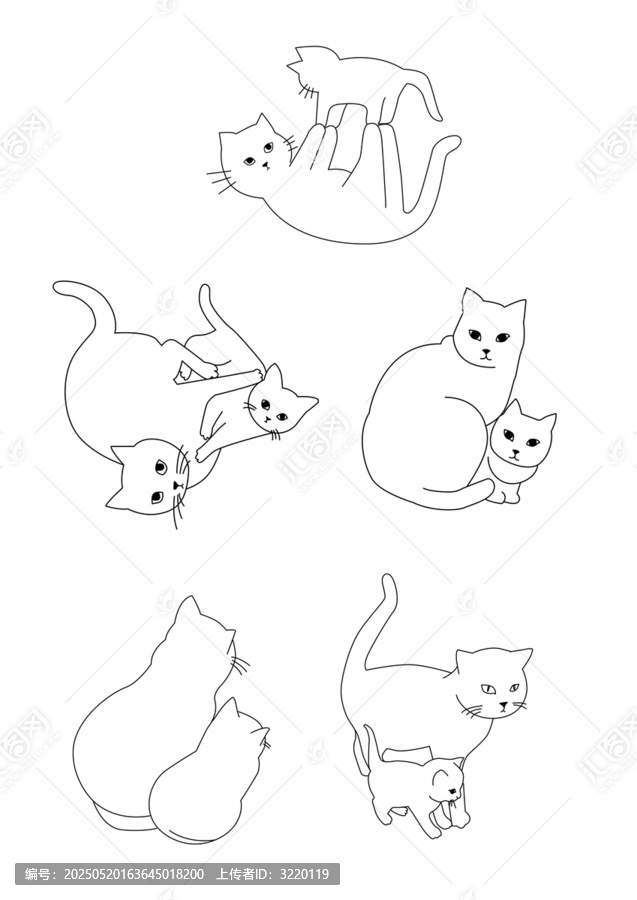 可愛貓咪線條插畫素材