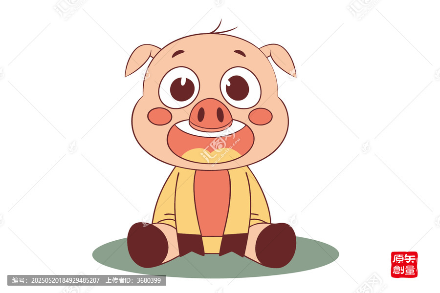 可愛卡通小豬坐著形象