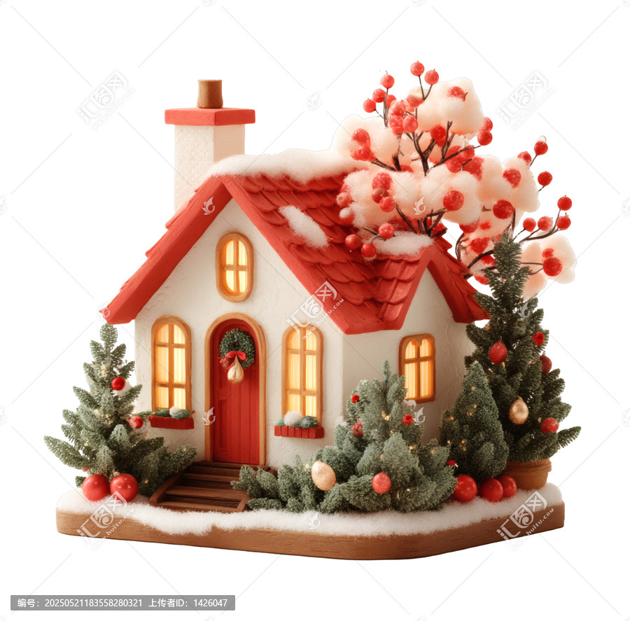 [免摳素材]圣誕節(jié)小屋場景與雪地樹木