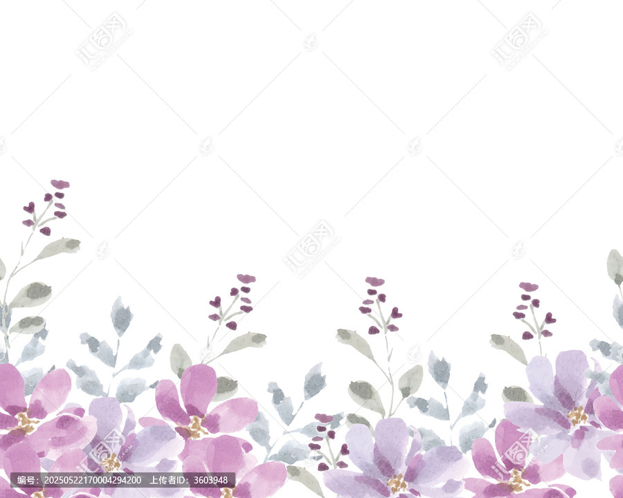 淡彩花卉邊框水彩矢量插畫