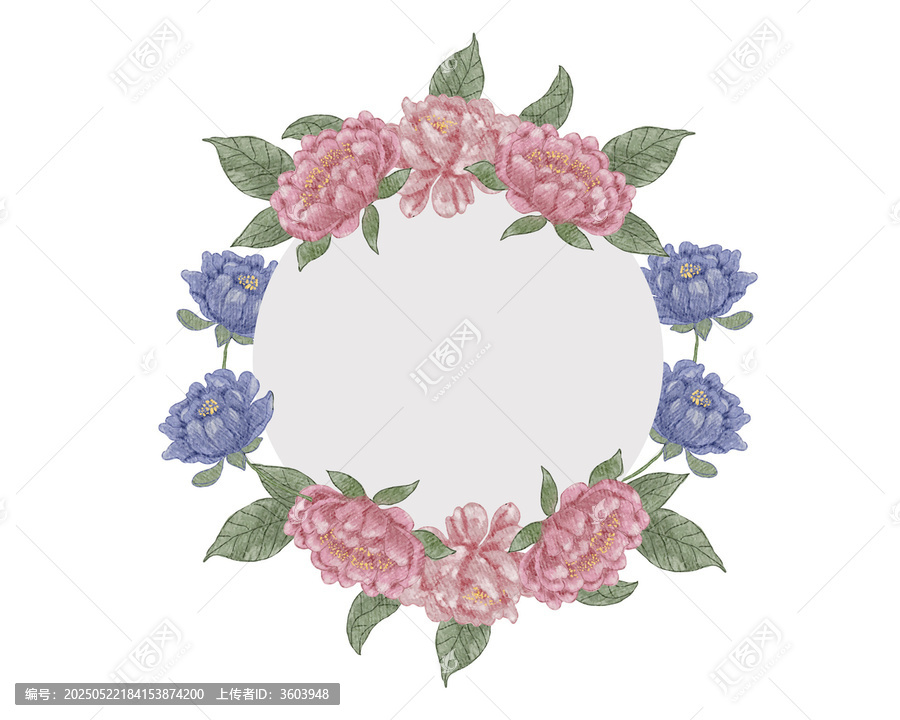 手繪花卉圓形花環(huán)矢量圖案
