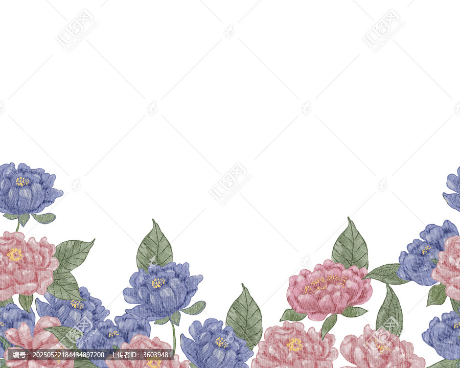 手繪粉藍(lán)花卉邊框矢量素材