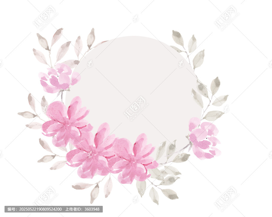 粉色花朵水彩圓形矢量花環(huán)