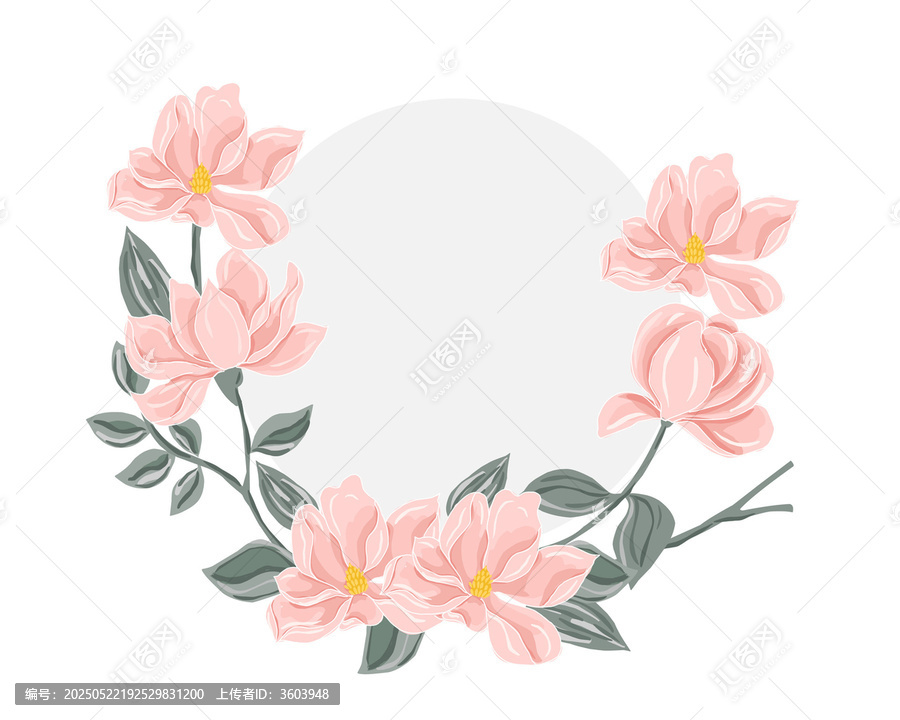 粉色花卉圓形裝飾矢量圖案