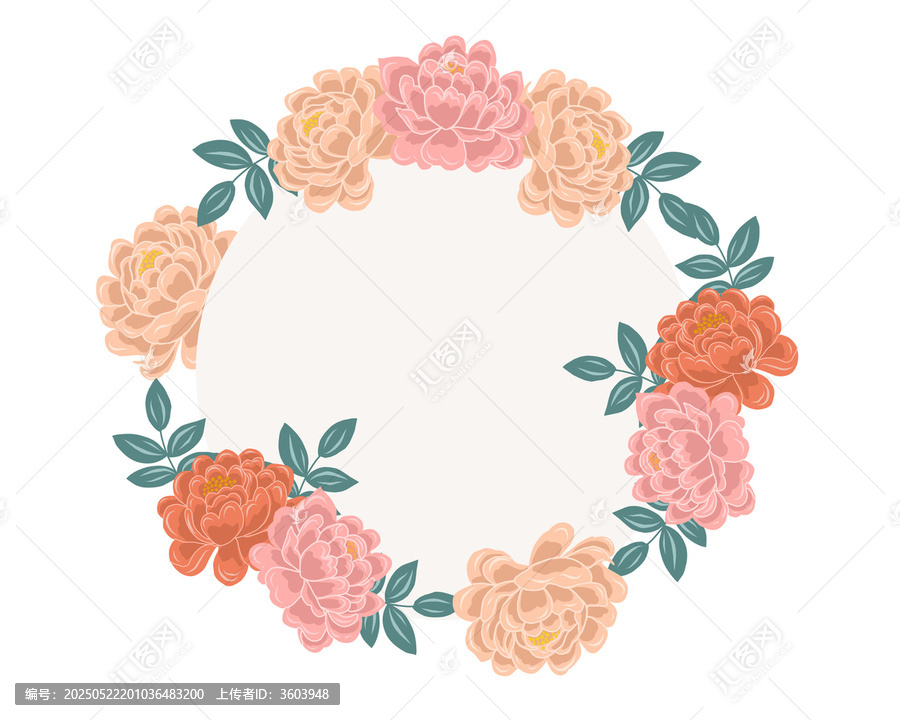 手繪花卉圓形花環(huán)矢量圖案