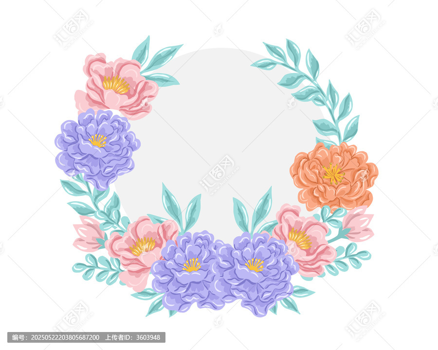 多彩花卉環(huán)形裝飾矢量圖案