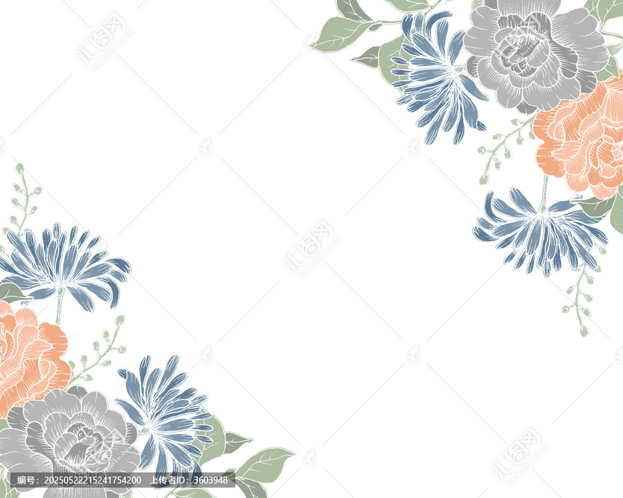 清新花卉對(duì)角裝飾矢量圖案