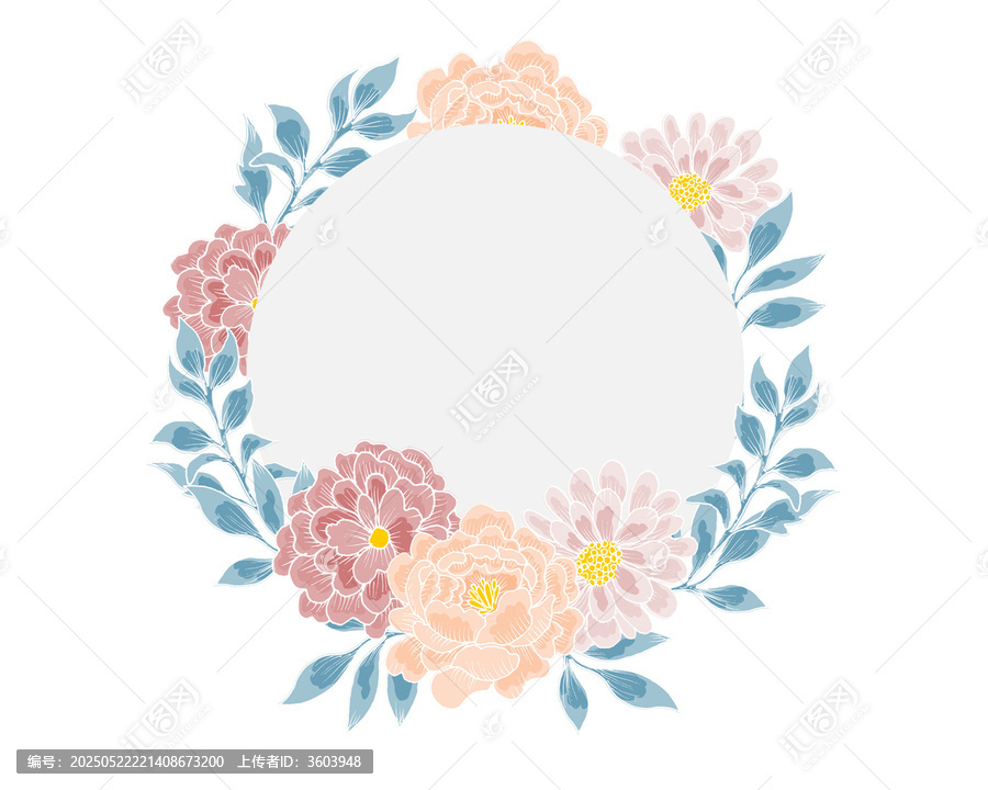 清新花卉圓形裝飾矢量圖案