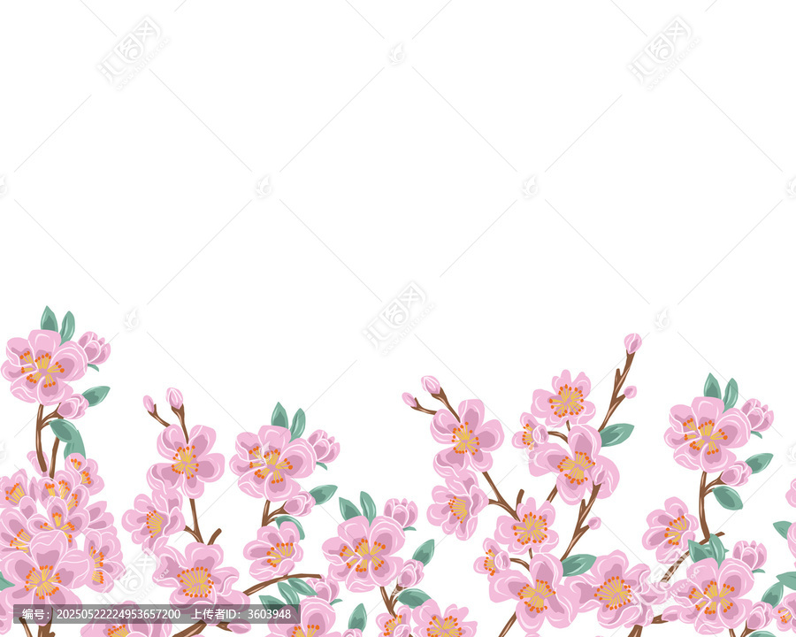 粉色爛漫花卉邊框矢量圖案