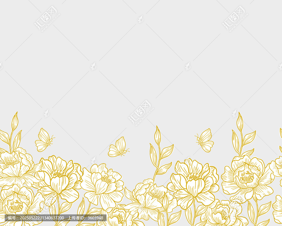 金色花卉蝴蝶邊框矢量背景圖
