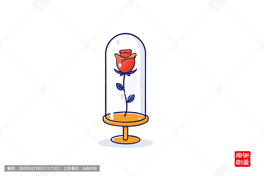 玻璃罩中的紅玫瑰插畫