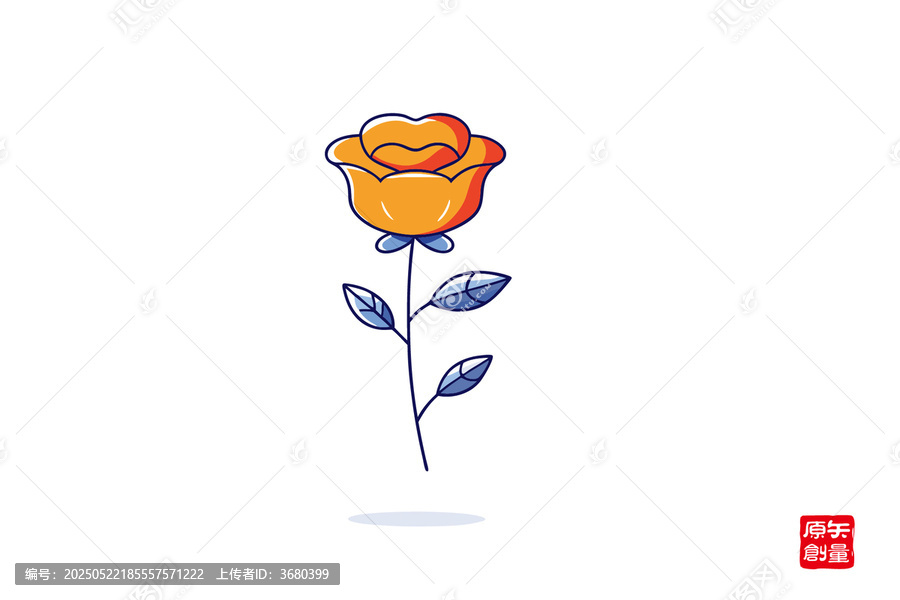 手繪橙色玫瑰花插畫