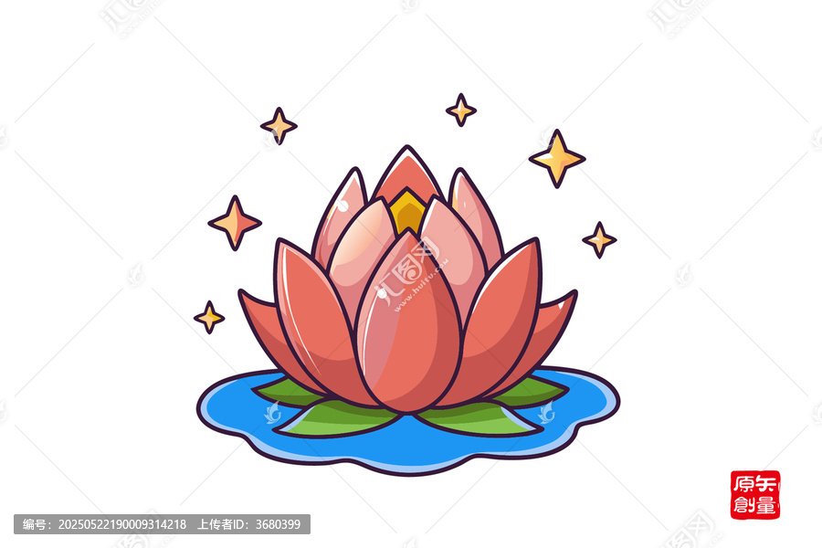 夢幻卡通風格盛開的紅蓮花