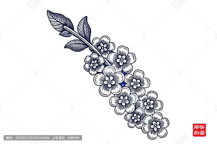 藍白花卉矢量插畫圖案