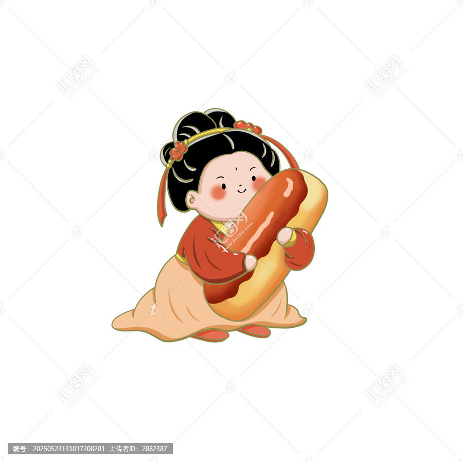 唐朝仕女卡通熱狗美食