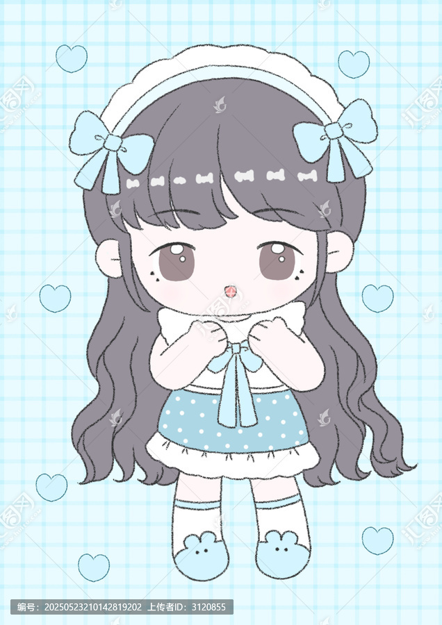 可愛(ài)藍(lán)色小女孩插畫(huà)