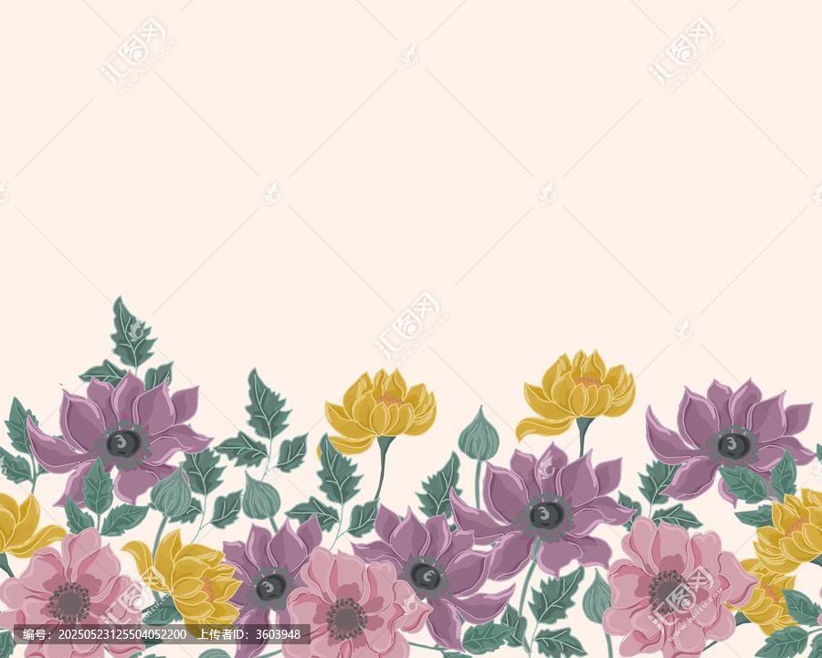 多彩花卉邊緣裝飾圖案