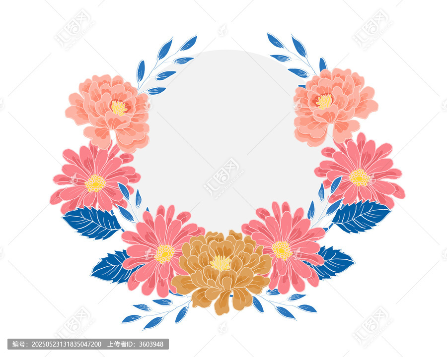 清新手繪花卉裝飾矢量花環(huán)