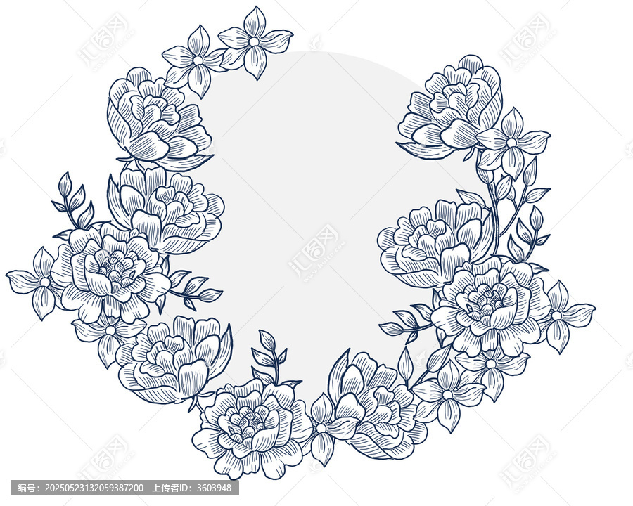藍調(diào)花卉環(huán)形裝飾矢量圖案