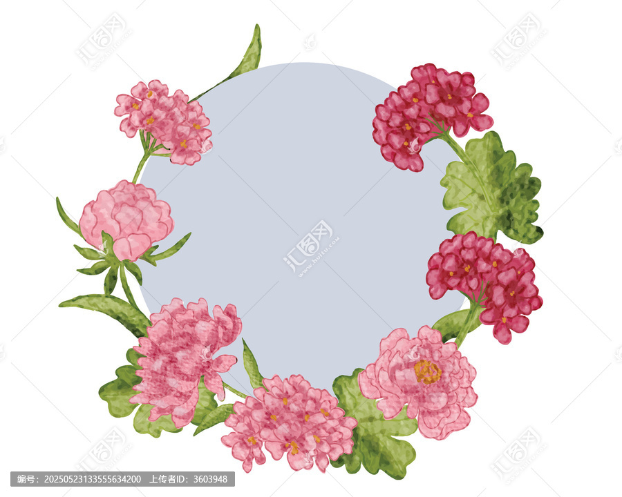粉色花卉圓形邊框矢量插畫