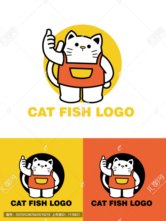 貓卡通LOGO貓魚標(biāo)志奶茶店小吃店