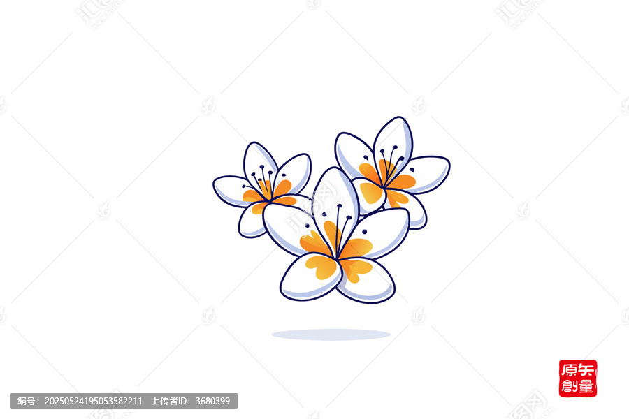 手繪三朵清新花卉梅花圖案