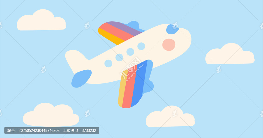 卡通飛機在云端飛翔