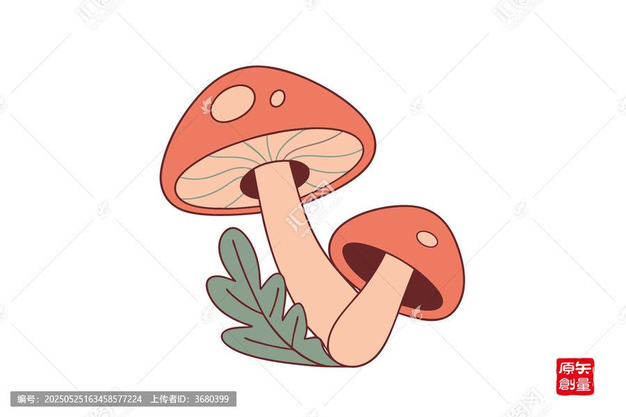 可愛卡通雙生蘑菇插畫