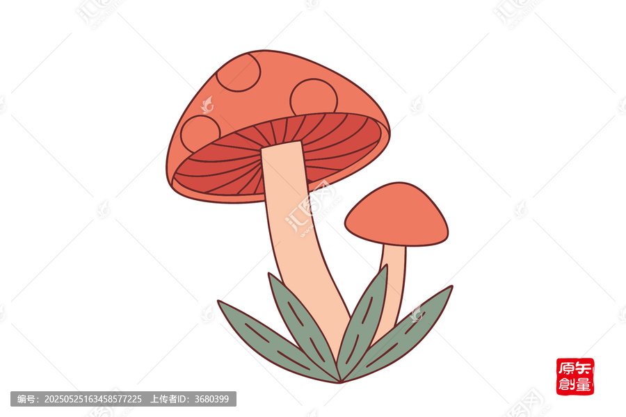 手繪卡通雙生蘑菇插畫