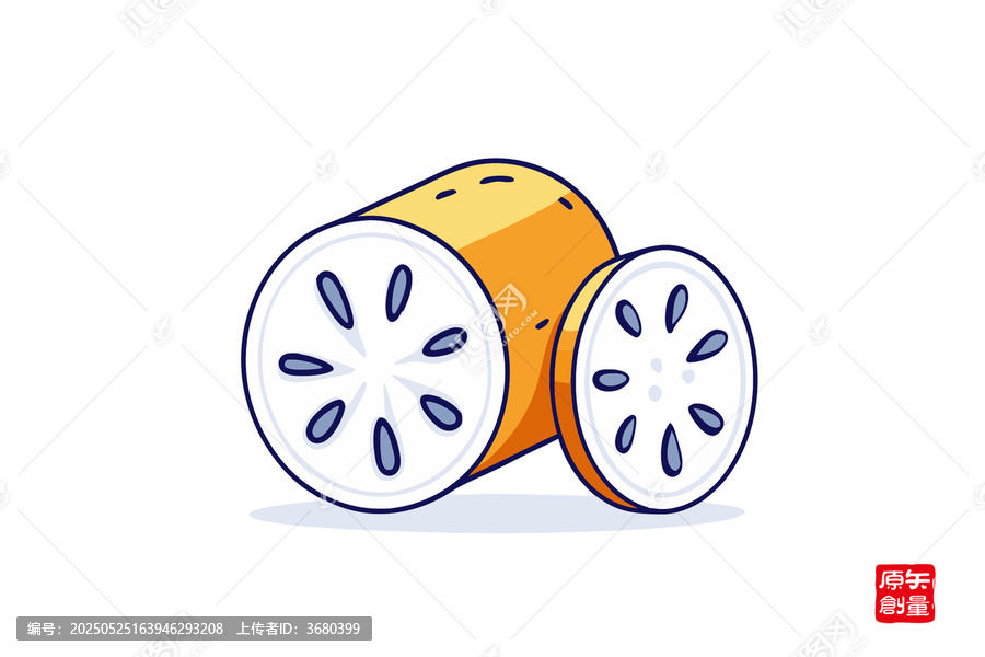 卡通風(fēng)格切開(kāi)的橙色果實(shí)