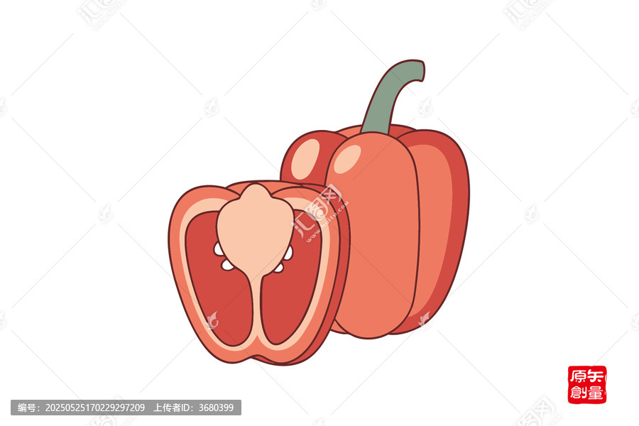 卡通紅甜椒與切面圖